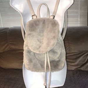 Grey fuzzy backpack purse